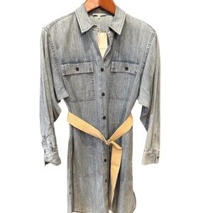 Women's NWT Lafayette 148 Stonewash Blue Denim Shirtdress. Size M